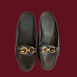 Gucci Black Leather Horsebit Loafer Mules Size 5 Womens Slip-On Shoes